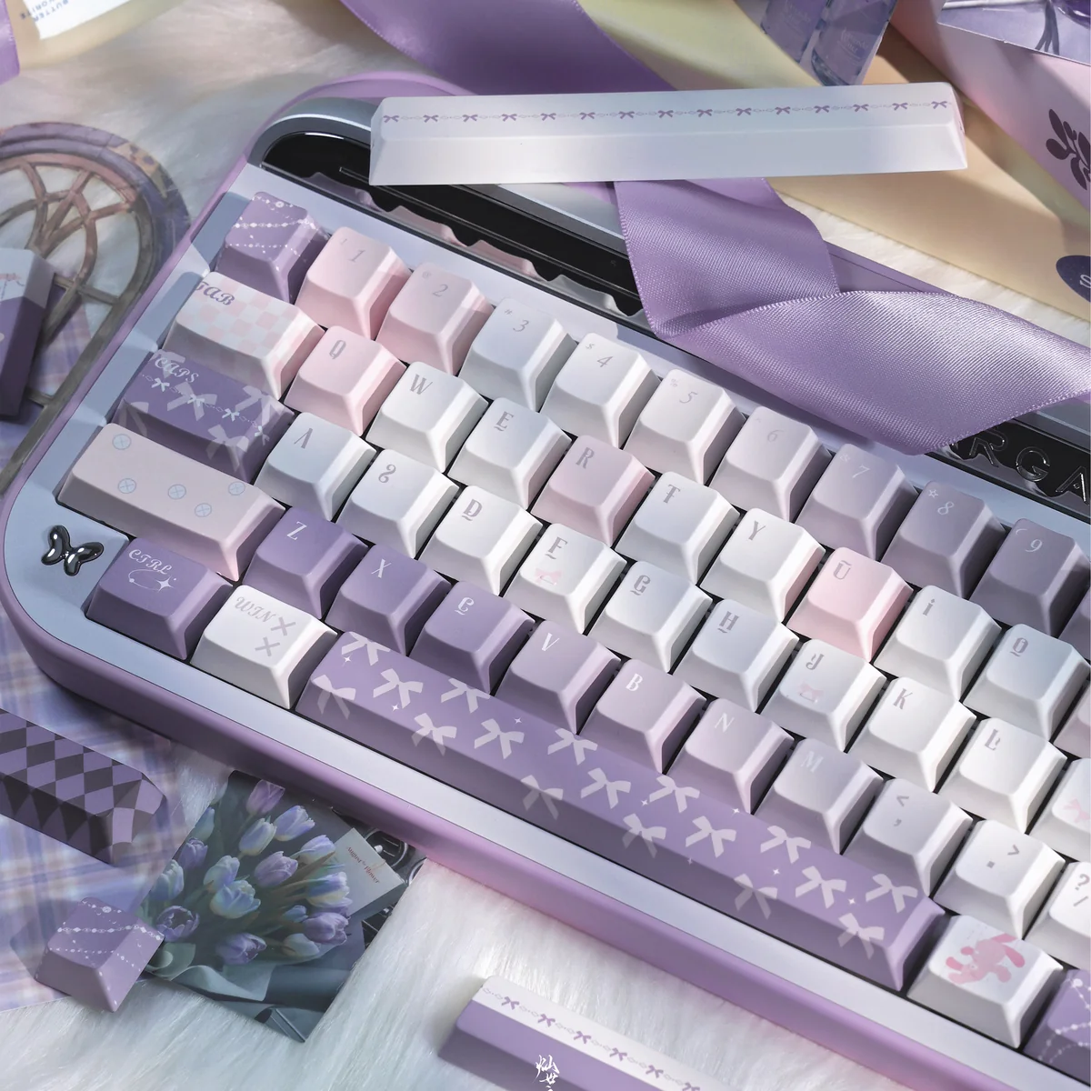 Whimsical Marionette Puppet PBT Keycaps set, showcasing intricate dye-sublimated puppet designs and premium PBT from various artistic angles.