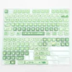 Artistic Matcha Green PBT MOA keycaps set from the Spring Outing set, showcasing their gentle design from a unique angle.