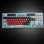 Fierce, angular, translucent Godzilla PBT keycaps set, showcasing shine-through side-printed legends and artistic modern design, ideal for backlit keyboard.