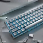 Premium Metallic silver PBT keycap set gallery, displaying its sleek, minimalist design and modern metallic aesthetic from various angles, elevating keyboard.