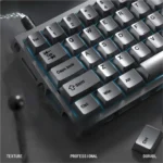 Premium Metallic silver PBT keycap from multiple angles, showcasing its sleek minimalist design and modern sophistication for an elevated keyboard experience.