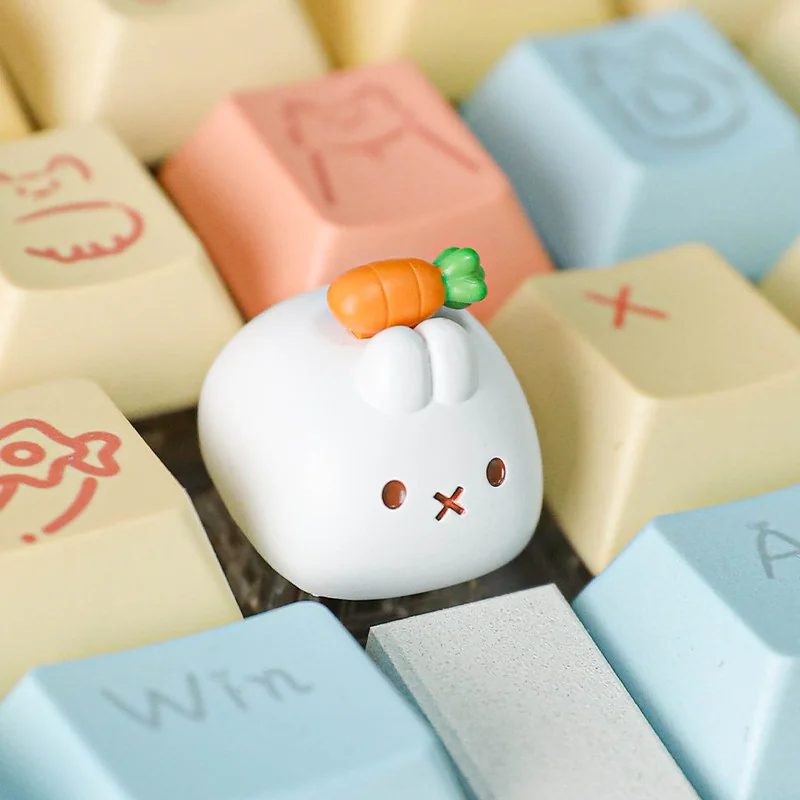 Handcrafted Miffy Carrot resin keycap for Esc key. Playful Miffy design, sculpted and shown from various angles, creating a whimsical desk aesthetic.