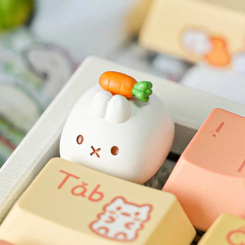 Whimsical handcrafted Miffy carrot resin keycap for Esc key, showcasing a playful sculpted Miffy with a vibrant carrot.