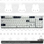 Iconic Miffy PBT keycap set from the backlit set, beautifully showcasing its durable texture and playful minimalist character design for joyful typing.