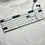Playful Miffy PBT keycaps set, featuring iconic characters in a minimalist design, perfect for joyful backlit typing.