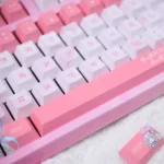 A gallery view of the exclusive Mika Misono keycaps set, showcasing vibrant Blue Archive character legends and premium detailed artistry from multiple angle.