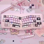 Premium Mikko PBT Keycaps 145-key set, featuring playful black, white and pink 5-sided dye-sub legends.
