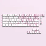 Vibrant white Miku Nakano PBT shine-through keycaps set, a durable 74-key Cherry set featuring playful side-printed anime legends for 60-68% keyboards.