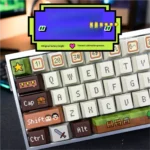 Vibrant Minecraft keycap set, Cherry profile, showcasing iconic pixelated characters and blocks for playful gaming keyboard personalization.