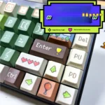 A vibrant Minecraft keycap set in Cherry profile, featuring iconic pixelated characters and blocks for playful gaming keyboard personalization.