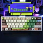 Vibrant, pixelated Minecraft keycap set showcasing iconic characters and blocks, perfect for playful gaming keyboard personalization.