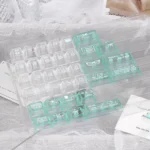 Misty Mint PBT+PC translucent keycaps set from various angles. Ethereal, mist-like finish evokes serene coastal freshness.