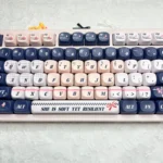 Blues Pink Voice Ergonomic MOA Keycap Set, beautifully detailed. Vibrant blues and soft pinks highlight the comfortable MOA profile with artistic design.