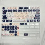 Artistic gallery: Blues Pink Voice Ergonomic MOA Keycap Set. Vibrant blues and pinks showcased from diverse angles, exuding charm.