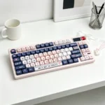 Blues Pink Voice MOA Keycap Set ergonomic MOA keycap set artfully displayed, showcasing vibrant colors and comfortable MOA profile for a sophisticated design.