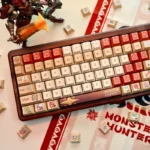 Exclusive Monster Hunter Wilds PBT Dye-Sub Gaming Keycaps Set, showcasing various creature-inspired designs from different angles.