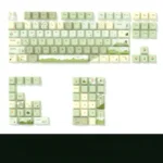 Gallery view of the Serene Mountain Stream Side-Lit PBT Keycap Set, showing various angles of the luminous side-engraved legends and serene design.