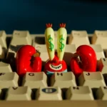 Playful Mr. Krabs artisan keycap variant featuring money-symbol eyes and detailed claws grasping golden coins, perfect for SpongeBob fans.