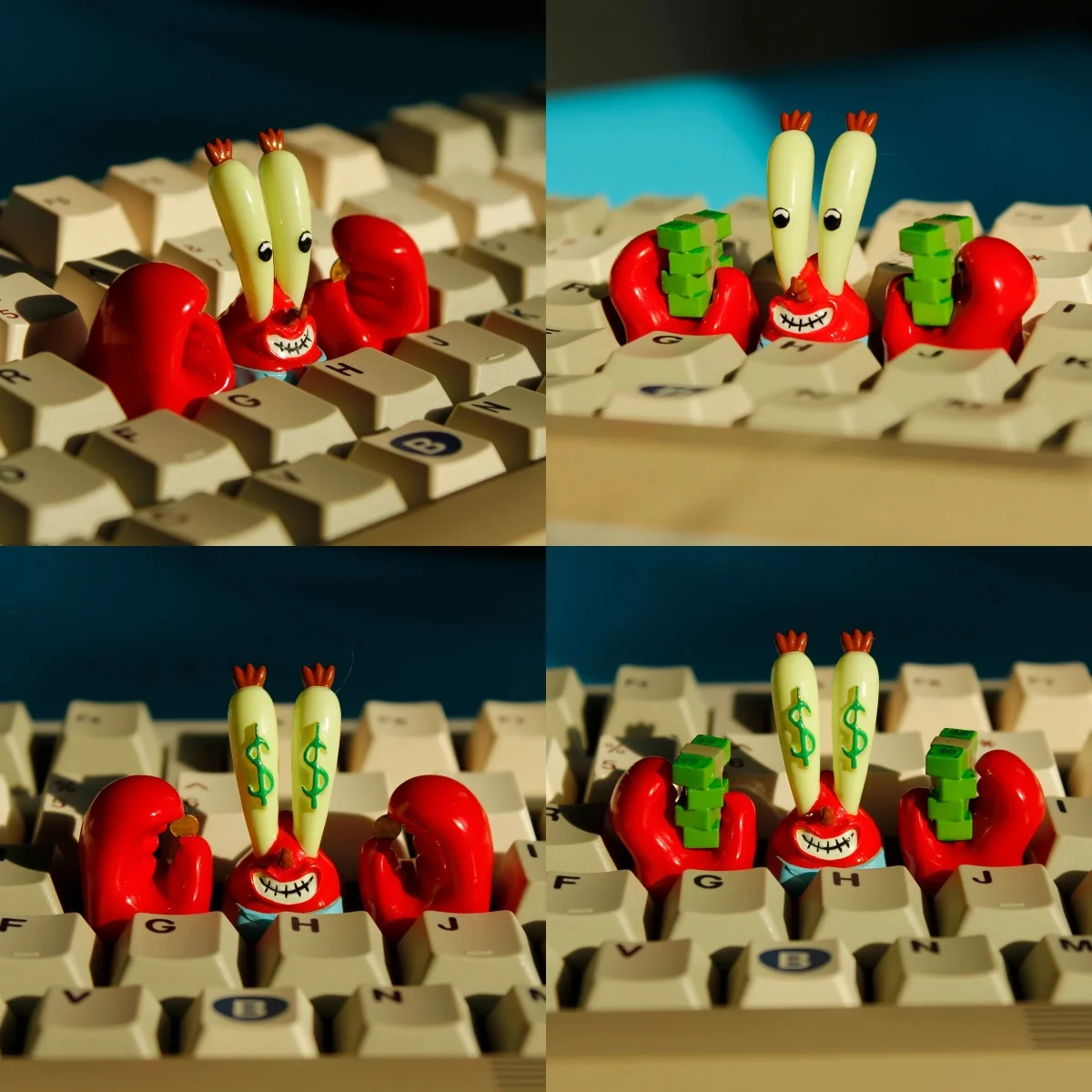 Vibrant Mr. Krabs keycap, an iconic SpongeBob resin artisan, featuring intricate money details for mechanical keyboards.