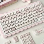 Full gallery view of the My Melody Sweet Date 134-keycap set, featuring charming pastel hues whimsical illustrations perfect for kawaii keyboard customization setup.