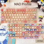 Immersive Naruto MAO height 143-key PBT dye-sub keycaps set, featuring vibrant artistic anime designs of iconic ninja characters and motifs.