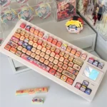 Vibrant Naruto PBT dye-sub keycaps set, 142-key SOA profile, featuring iconic anime ninja art for an immersive gaming setup.