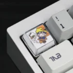 Detailed shot of the handcrafted resin Naruto and Kurama keycap, revealing the serene scene and vibrant artistic craftsmanship from a different angle.