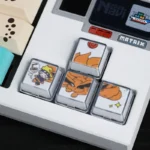 Detailed view of a handcrafted Naruto & Kurama resin keycap, revealing the serene scene and vibrant, intricate artistic details. A unique keycap for fans.