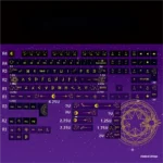 Translucent PBT Night Sky keycaps set, side-engraved, captured from diverse angles, showcasing their ethereal glow, cosmic wonder, and unique glowing legend.