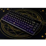 Ethereal Night Sky Keycaps Set main display, showcasing translucent PBT and side-engraved legends glowing like stars, capturing cosmic wonder.