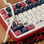 Close-up views of the intricate Palace Secret PBT Dye-Sub Keycap Set, showcasing its regal motifs and artistic details from various angles for a luxury setup.