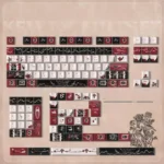 A collection of Palace Secret PBT Dye-Sub Keycaps Set shown from various angles, highlighting the intricate, regal motifs and mysterious aesthetic inspired.