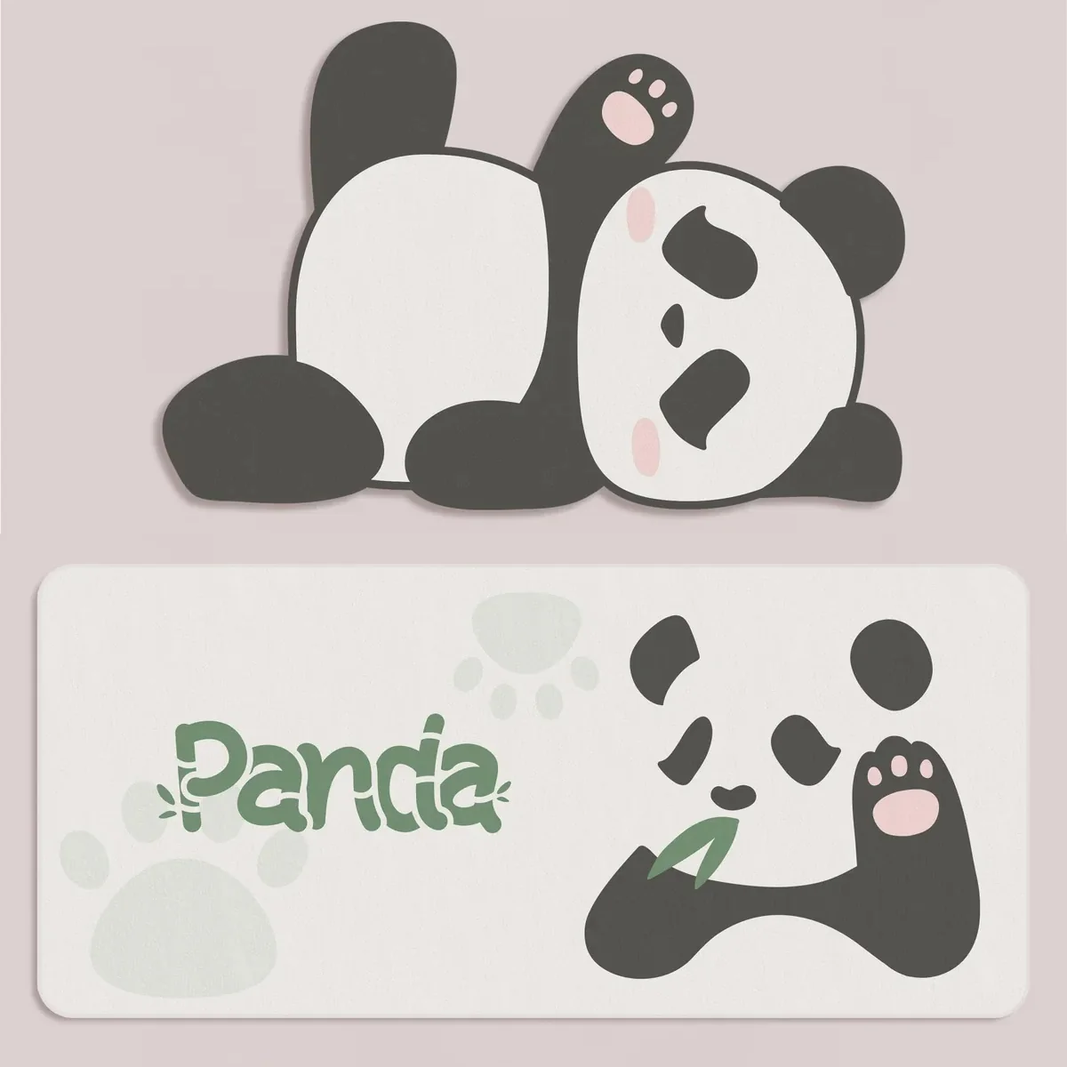 Panda Desk Mat & Mouse Pad, showcasing charming panda art. Durable and aesthetically clean for working environement.