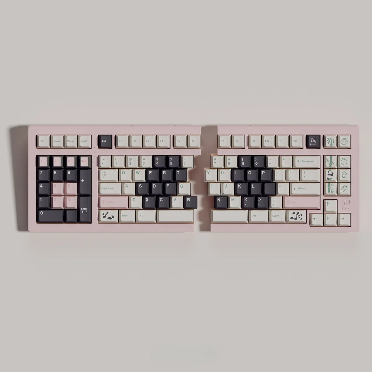 Artistic Panda PBT keycaps set, featuring a charming panda motif, crisp dye-sub legends, and durable PBT in a warm minimalist block design.