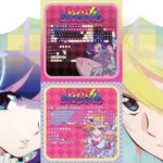 Exclusive Panty Stocking keycaps set with vibrant anime character art, shown from playful angles, perfect for an iconic anime keyboard set.