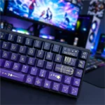 Star Spectrum Cherry Keycap Set. Translucent side-printed legends emit an ethereal cosmic glow. Premium PBT for minimalist keyboards.