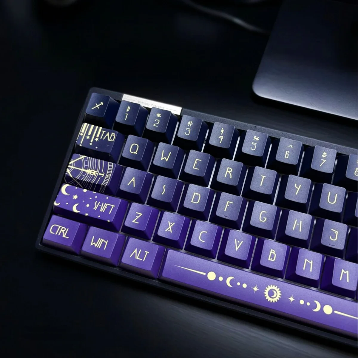 Star Spectrum Cherry Keycap Set, showing translucent legends' subtle cosmic glow and minimalist top design for a premium keyboard.