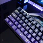 Star Spectrum Cherry Keycap Set, showcasing translucent PBT keycaps with subtle cosmic glow from side legends. Premium minimalist design.