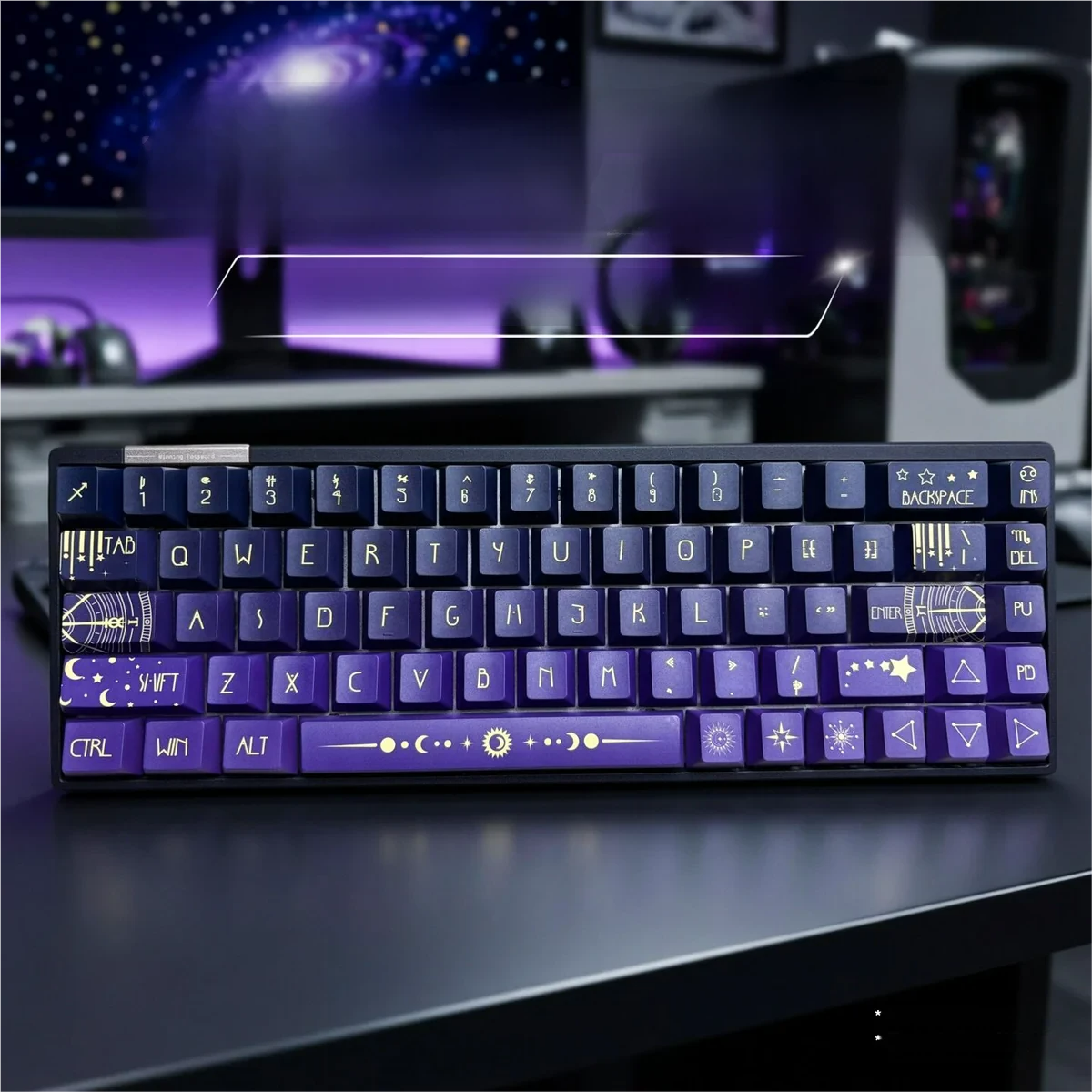 Star Spectrum Cherry Keycap Set, showcasing the translucent PBT and subtle glowing side-printed legends for a premium, ethereal cosmic design.