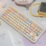 Close-up of adorable Bubble Capybara PBT MOA keycaps set from various angles, showcasing the smooth, low-profile design and whimsical capybara artwork.