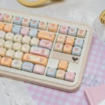 A close-up view of the adorable Bubble Capybara PBT MOA keycaps set, showcasing whimsical capybara designs and the smooth, MOA profile.
