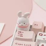 Detailed images of the whimsical Pet Cafe ESC keycap, revealing adorable artisan rabbit, cat, and Shiba Inu designs from every delightful perspective.