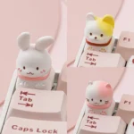Whimsical Pet Cafe ESC Keycap showcasing adorable artisan animals like a rabbit, cat, and Shiba Inu in a charming cafe scene.