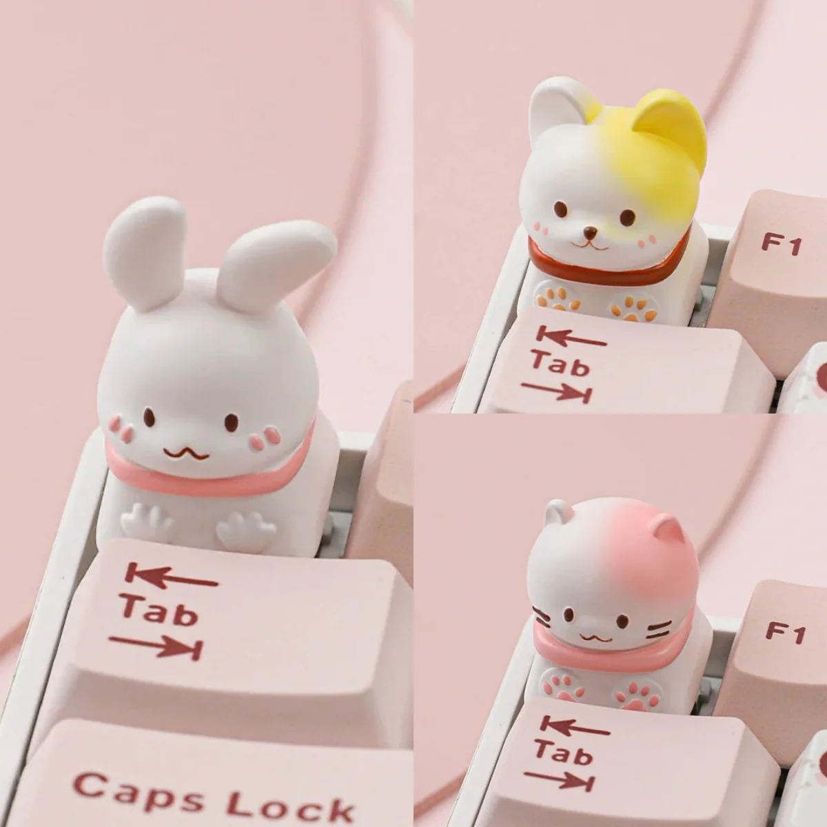 Whimsical Pet Cafe ESC Keycap showcasing adorable artisan animals like a rabbit, cat, and Shiba Inu in a charming cafe scene.