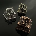 Detailed view of the Artisan Skull Keycap, revealing its handcrafted metallic finish and ancient Egyptian punk design from various perspectives angle.