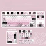 A playful close-up of the Adorable Pink Bear PBT MOA Keycap Set, featuring the whimsical line art bear and soft pastel pink PBT material, perfect for fans.