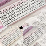 Adorable Dazed Cat Keycap Set main image, showcasing charming pastel Dazed Cat characters with versatile backlit options for whimsical keyboards.
