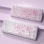 Exclusive Miku Nakano PBT side-lit keycaps set showcasing vibrant anime art and crisp side-lit legends PBT from playful angles.