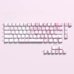 Playful pink Miku Nakano PBT side-lit keycaps set, an exclusive 74-key set for anime fans, featuring vibrant Miku art and crisp legends.