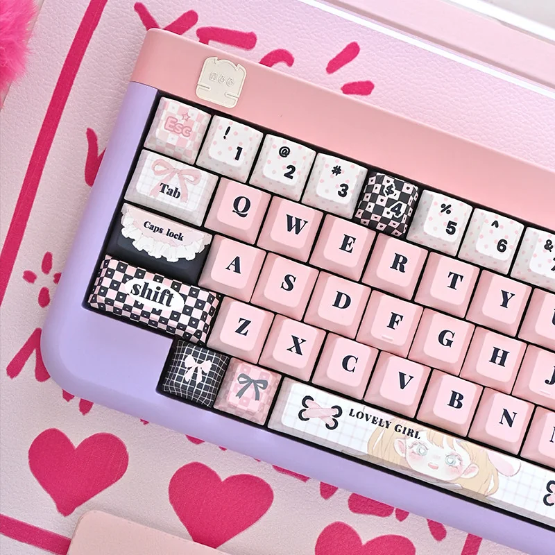 Sweetheart Pink PBT Keycaps Set, an adorable custom dye-sub set, featuring charming pastel pink and playful legends. A sweet upgrade!